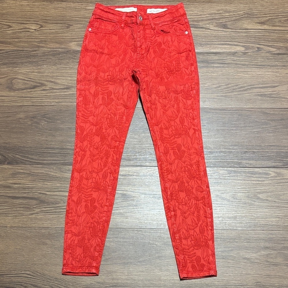 Pilcro & The Letterpress 26 Red Floral High Rise Skinny Stretch Jeans
